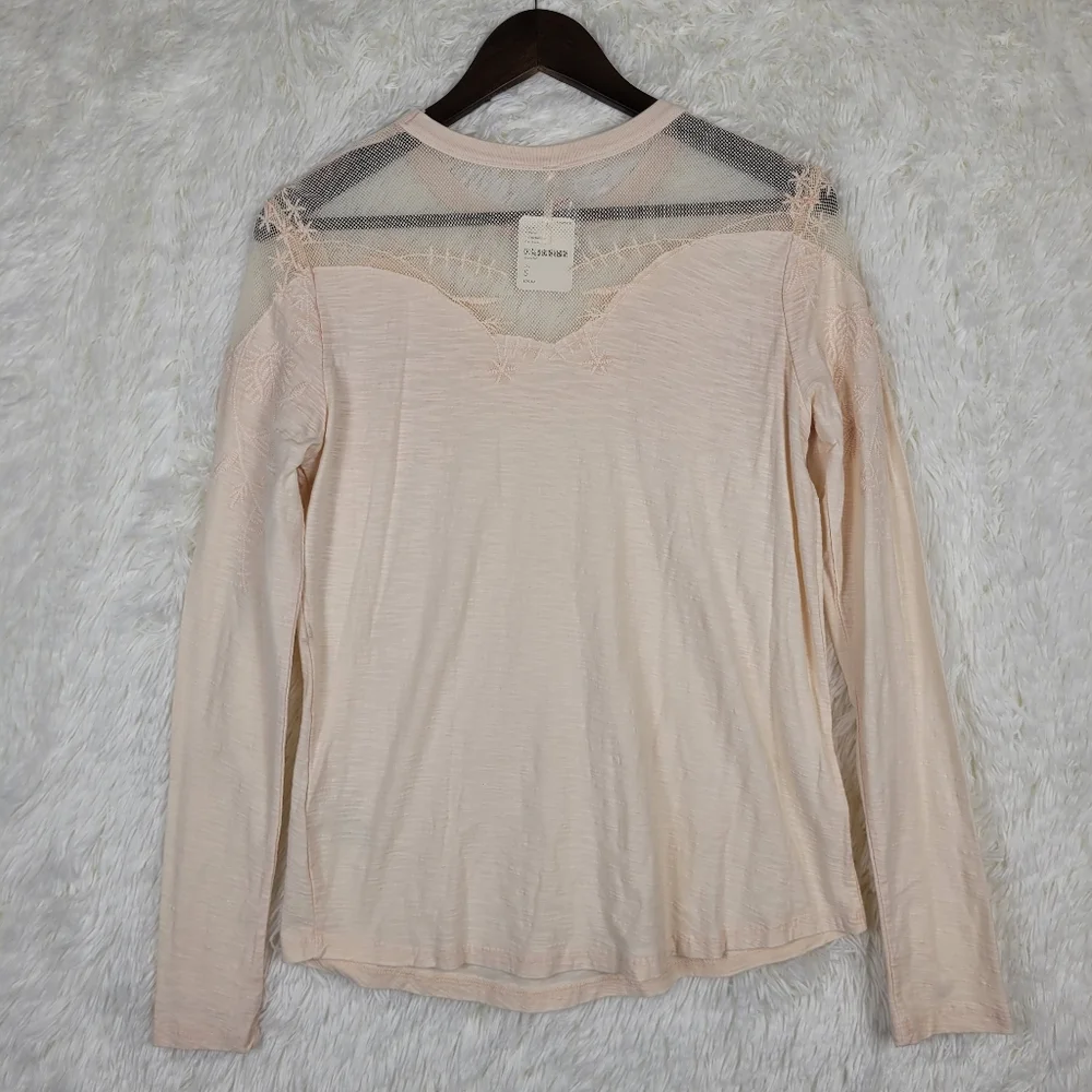 NWT‎ Free People Sz S Pink Embellished Mischa Lace Mesh Top Coquette Beaded
